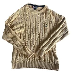 Vintage 90s Chaps Ralph Lauren Sweater Men’s Medium Gold Cable Knit Cotton Crest